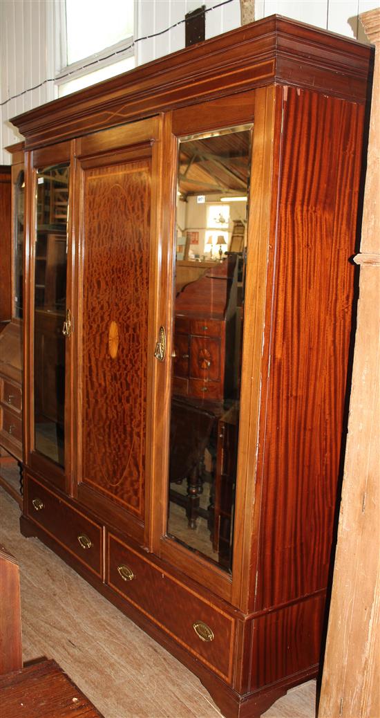 Edwardian inlaid triple wardrobe